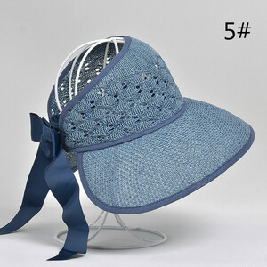 ストローハット（カラー５＃） つば広ハット サンバイザー 麦わら帽子 透かし編み 折りたたみ可能 小顔効果 UV対策：サイズ頭回り調節可能