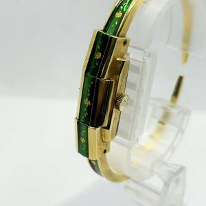 A)激レア可動品★ウルマンジュネーブ 手巻き時計 腕時計 レトロ ヴィンテージ アンティーク ゴールド バングル型 グリーン 緑 金 E1504