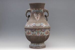 【英】B144 時代 七宝花瓶 H53.5㎝ 中国美術 朝鮮 銅製 花器 花入 壷 骨董品 美術品 古美術 時代品 古玩