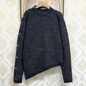 個性EU製＆定価5万◆UABONI*Paris*セーター*ユアボニ*パリ発◆高品質ウール混 ニット 快適 アシンメトリー アメカジ ストリート 街着 XL/50