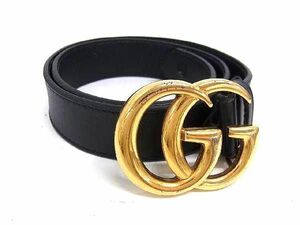 1円 GUCCI グッチ 414516 GGマーモント レザー ゴールド金具 ベルト 表記サイズ 85・34 メンズ レディース ブラック系 FC4170