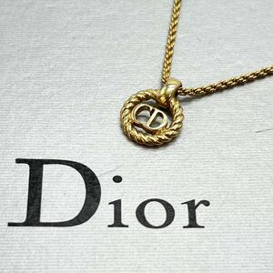 極美品 クリスチャンディオール Christian Dior ネックレス アクセサリー CD サークルロゴ　文字 コイン ラインストーン 刻印 ゴールド 金