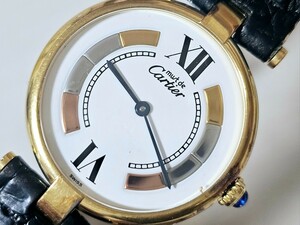 Cartier カルティエ マスト ヴァンドーム ヴェルメイユ VERMEIL 紳士用高級腕時計 トリニティダイヤル 純正ブレス