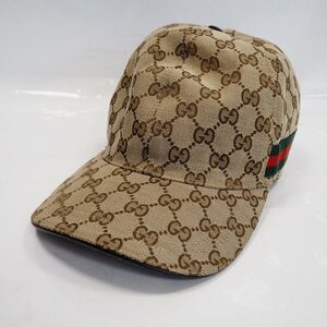 Th957211 グッチ ベースボールキャップ 帽子 オリジナルGGキャンバス ユニセックス サイズ：L 59 ベージュ系 GUCCI 中古