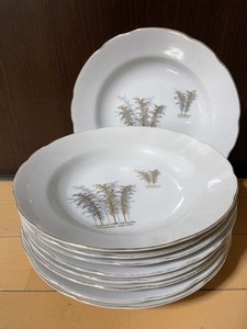 113　深川製磁 9枚　銀彩 竹林 オールド 有田焼 小皿 取り皿 大皿　和食器