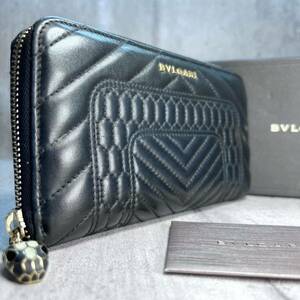 1円 希少 極美品 完備品 ブルガリ BVLGARI セルペンティ フォーエバー キルティング 長財布 ラウンドファスナー 蛇 ブラック メンズ レディ