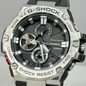 美品 G-SHOCK GST-B100-1AJF GスチールG-STEEL タフソーラー Bluetooth搭載モバイルリンク メタルベゼル ブラック シルバー ラバーバンド