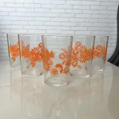 昭和レトログラス オレンジ色のお花柄 マーガレット アデリア