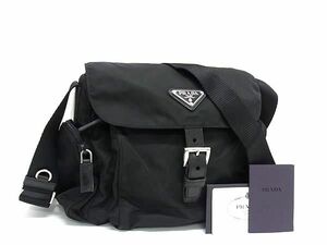 1円 ■極美品■ PRADA プラダ BT0501 テスートナイロン×レザー クロスボディ ショルダーバッグ メッセンジャーバッグ ブラック系 BG7872