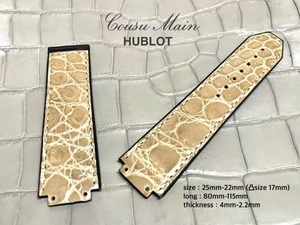 25mm-22mm クロコダイル × 特殊防水ラバーレザー クロコベルト 時計ベルト （HUBLOT　ウブロ　ビッグバン　４４ｍｍ　bigbang）向 S539