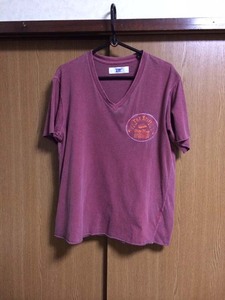STIFF VネックTシャツ胸刺繍 M 薄赤 lostcontrolウルフズヘッドgerugafool