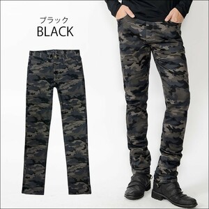 グレンチェックストレッチスキニーパンツ チノパン 伸縮素材 ハンドツース メンズファッション jb-42142 ブラックカモLL