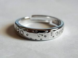 未使用品SVシルバー925 リング指輪14号キュービックジルコニア人工ダイヤCZフリーサイズ調節 LOVEラブ 男性メンズ女性レディース