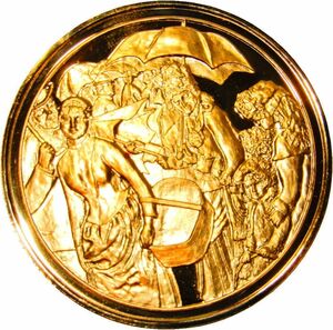 3 画家 オーギュスト・ルノワール パリ造幣局 限定版 印象派展100周年 1890年 傘 彫刻 純金張り 24KTゴールド 純銀製 アート メダル