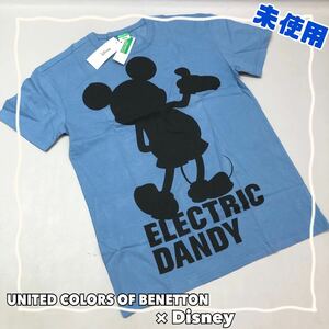 H■未使用■ UNITED COLORS OF BENETTON × Disney ベネトン ミッキーマウス Tシャツ Sサイズ メンズ ブルー 青 ミッキー 半袖 タグ付き 