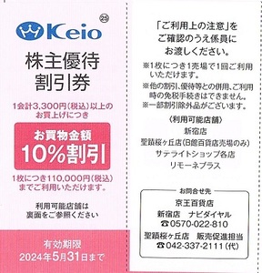 京王百貨店　株主優待券　10％割引券　10枚set　～9組迄　2024年5月末迄有効　京王電鉄