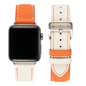 MODIGI アップルウォッチ レザーバンド　本革 ベルト　45　オレンジ　 Apple Watch レザー 革 皮 上質 バンド ベルト　40mm 42mm 49 44 