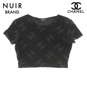 【先着50名限定クーポンを配布中!!】 シャネル CHANEL 半袖Ｔシャツ ココマーク クロップド丈 ベロア 半袖 ブラック