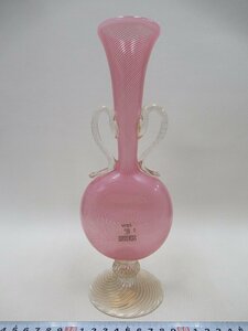 D1640 VETRI MURANO ヴェトリ ムラーノ ムラノ レースガラス ベース ピンク 耳付花瓶