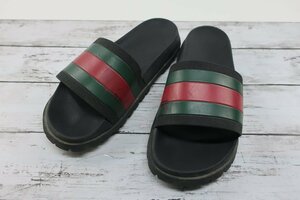 ★【B送900円】　187　GUCCI　グッチ　メンズ　シェリーライン　429469　スライドサンダル　ラバー　ブラック　9