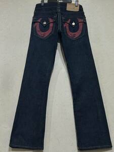 ※TRUE RELIGION トゥルーレリジョン BILLY ペイント デニムパンツ 未裾直 濃紺 米国製 希少サイズ 27 　　　 BJBD.B