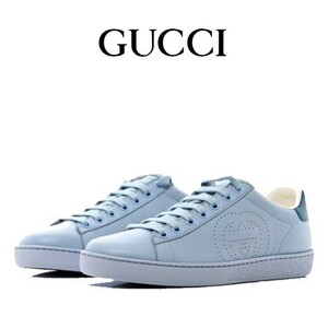 ◆値下げしました!!◆新品/正規品◆【GUCCI】グッチ『エースインターロッキングG付きスニーカー』レザーブルー定価93,500円 箱・袋付き!!