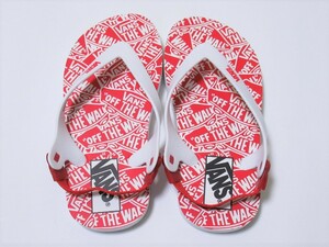 VANS ビーチサンダル キッズ レッド ロゴ 19cm バンズ ビーサン サンダル かかとゴム 赤 子供 V758K