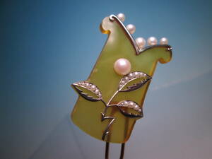 【江月】アンティーク・井筒屋 K18 本鼈甲 本真珠飾りのかんざし 8,89g 木箱付