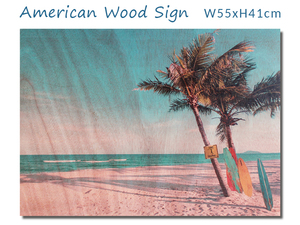 ウッデン アートピクチャー L (サーフボード) ヤシの木 サーフィン ビーチ 海 壁掛 写真 木製 海辺 西海岸風 インテリア アメリカン雑貨