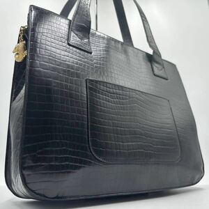 1円【入手困難!! 極美品】CELINE セリーヌ クロコ型押し トートバッグ バック 肩掛け ブラック 黒 メンズ ビジネス A4可 ゴールド金具 通勤