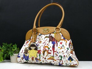 PIERO GUIDI ピエログイディ◆PVC レザー 本革◆ショルダー バッグ◆ホワイト キャメル ゴールド金具◆超美品◆サーカス柄◆N7885