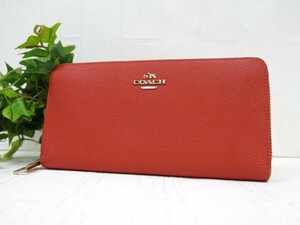 COACH コーチ◆52372◆カーフ レザー 本革◆ラウンドファスナー長財布◆オレンジ ゴールド金具◆超美品◆ロゴ金具◆ウォレット◆N7878