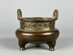 中国古美術 香炉 唐物 古銅 三足 銅製 古玩 置物 宣德年製在銘 小型