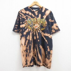 XL/古着 半袖 ビンテージ Tシャツ メンズ 00s NFL コットン クルーネック 紺 ネイビー ブリーチ加工 アメフト スーパーボウル 23aug01