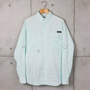 Columbiaコロンビア◆PFG ポリエステル フィッシングシャツ◆ホワイト×ターコイズ◆サイズM