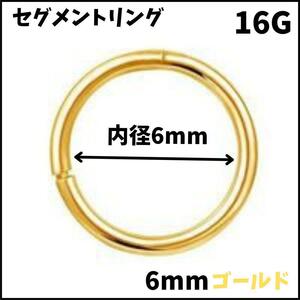 16G/6mm/ゴールド フープ ピアス セグメント リング サージカルステンレス シンプル 1セット 2個