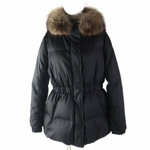 良品△MONCLER モンクレール FATSIALFUR フォックスファー・フード・ロゴパッチ付き ダウンジャケット ブラック 4 正規品 レディース