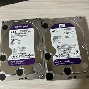 二枚セット:N40/41:【動作保証/使用0時間/AVコマンド対応】Western Digital HDD SATA 4TB purple WD40PURZ-85TTDY0 3.5インチHDD 4000GB