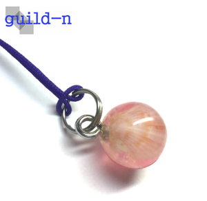guild-n ★ 貝がら 根付 レジン ピンク オーロラ スフィア 球体 玉 シェル 携帯ストラップ キーホルダー