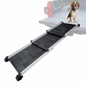 gardhom 犬用スロープ 伸縮式73-163cm 荷重85kg 滑り止め付き 大型犬用アルミブリッジ ペットスロープ 家庭や外出先で安心に使用