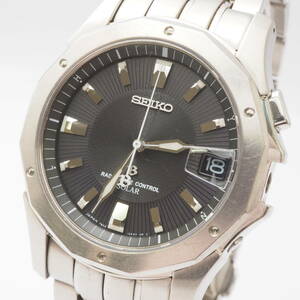 【希少品】セイコー ブライツ 7B22-0AC0 SEIKO SOLAR TITANIUM チタン デイト 電波ソーラー 黒文字盤 メンズ 腕時計[770405-AT1