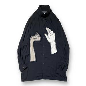 22SS YOHJI YAMAMOTO POUR HOMME HAND PRINT LONG SLEEVE SHIRT サイズ2 ブラック 店舗受取可