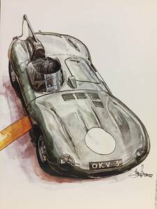 【正規品 絶版】Bowイラスト ポストカード ジャガーDタイプ カーマガジン Jaguar D Type 絵葉書 旧車 絵