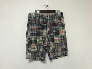 本物ジェイクルーJCREWコットンパッチワークチェック柄ハーフショートワークパンツビジネスアメカジメンズミリタリS29青ブルーマカオ製