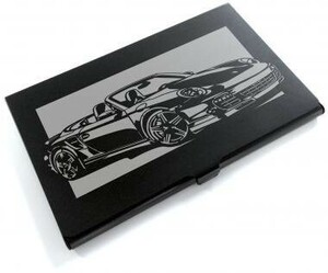 ブラックアルマイト「ポルシェ(Porsche) 911ターボ カブリオレ 」切り絵デザインのカードケース[CC-012]
