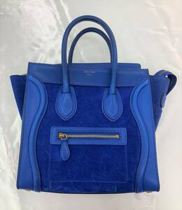 ★★新品★未使用★★セリーヌ　CELINE　ハンドバッグ　◇大人気　 ラゲージ マイクロショッパー◇　スエード/カーフ ブルー　BLUE