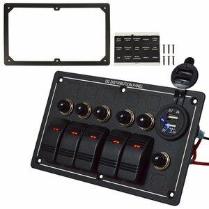 【新品即納】5連 ロッカースイッチ 12v 24V トグル ブレーカー スイッチ パネル マリン 船 ヨット　ボート 車 キャンイングカー 防水 USB