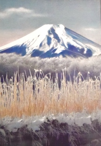 ◎色鉛筆での塗り絵・宅配８０サイズ・風景画 自然画 冬景色 富士山　絵画　(178×243）色鉛筆画 イラスト 