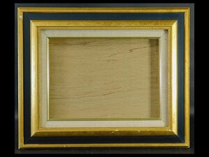 空額 額縁 木製 装飾 金彩(ゴールド)ブラック 油彩額 F4号 ガラス面 中古品 OK4830