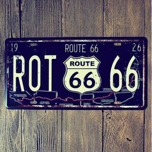 K105 新品◆ROUTE66 アメリカ雑貨 ブリキ看板 地図柄 ナンバープレート型 かっこいい おしゃれ インテリアに最適 アンティーク レトロ